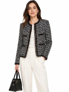 J. CREW Confetti Bouclé Lady Jacket Blazer Size 6 Wool Fringe Blue Velvet Trim